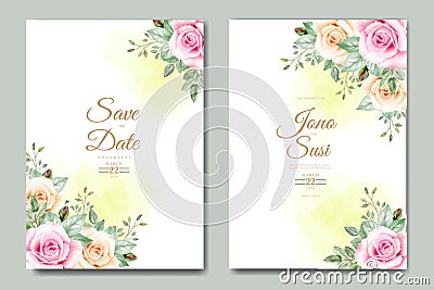 Elegant floral leaves watercolor wedding invitation card Stock Photo